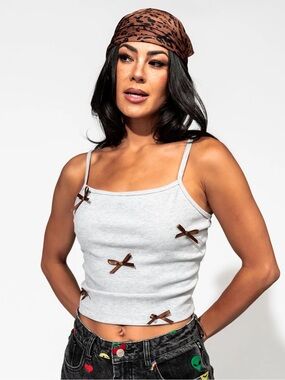 Dressed in Lala BFF Tank in Grey + Mocha Bows